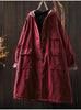 Women Vintage Hooded Button Parkas Plus Cotton Winter Coats Solid Color Patchwork Pockets Warm Long Parkas