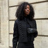 Green Stand Collar Napoleon Cropped Jacket Women Full Sleeve Shoulder Pad Jackets Spring Lady Street Outwear