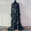 Women's Party Dresses High Waist Pleat Lady Casual High Collar Layered Banquet Dress Elegant Long Sleeve Evening Dress