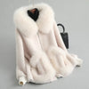 A18103 Women's Winter Wool Warm Real Fox Fur Hood Coat Lady Real Wool Long Coat Jacket Overcoat