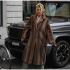 Women's Dark Brown Faux Fur Long Overcoat Single Breasted Fleece Long Trench Coat Winter Fluffy Plush Warm Thicken Outerwear