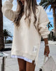 Autumn Sweatshirt Dress for Women Long Sleeve Loose Zipper O-neck Long Causal Pullover Tops