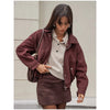 Solid Patchwork Cropped Coat Women Lapel Long Sleeve Loose Zipper Pockets Jacket Autumn Lady Casual Street Outerwear