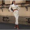 Urban Solid Women's Two Piece Set Elegant Puff Long Sleeve V Neck Blazer Mesh Suit Skirt Autumn Lady Outfit