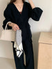 Sweater Set Women's Loose Outer Wear Lazy Style Winter Lace-up Knitted Jacket Cardigan Wide-leg Pants Two-piece Set