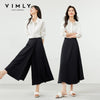 Black Wide-Leg Pants Autumn Flowy Ankle-Length Side Zipper Detail Trousers Office Lady Commuter Bottoms A1738