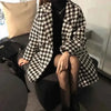 Houndstooth Faux Wool Jacket Women Korean Loose Elegant Double Breasted Suit Overcoat Winter Thick Warm Blend Outerwear