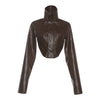 High Street PU Jacket Woman Zip Button Turtleneck Full Sleeve Navel Exposed Girls Motorcycle Style Classic Clothing