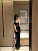 Women Black Lace Slip Dress Sexy Elegant Lady Style Evening Party Dress Slit Long Gown Mature Date Night Ladies Dresses