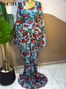 Women Floral Tie Dye Print Stacked Ruched Long Sleeve A-line Maxi Long Dress Birthda Party Education Dresses