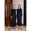 Women Autumn and Winter Crinkle Dress Knitting Patchwork Elegant Lady Maxi Dress