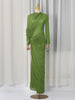Elegant Vintage Spliced Ribbon Dresses for Women Turtleneck Long Sleeve Irregular Folds Evening Maxi Dress Female