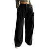 Spring Autumn Loose-Fitting Corduroy Trousers Women's Solid Color Button Pocket Corduroy Wide-Leg Pants Straight Pants