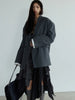 Women Gray Striped Shaped Big Size Elegant Blazer Lapel Long Sleeve Jacket Tide Spring Autumn 1DH7077