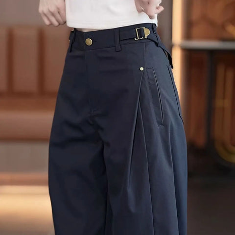 Army Green Wide-Leg Overalls Pants Women Spring Autumn 2026New Drape High Waist Trousers Loose Slim Narrow Straight Pants Female