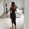 Women Christmas Party Dress Sequined Irregular Hem Evening Dress Low-cut Prom Wedding Party Formal Slit Hem Ladies Midi Dress