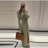 Elegant Commute Women's Long Skirt Suit Stand Neck Full Sleeve Slim Cropped Blazer Jacket Split Skirts Lady Solid Outfits