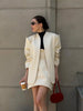 Women Minimalist White Blazer Set Collarless Shoulder Pad Loose Long Sleeve Coat Boned Slim Bodycon Skirt Lady Outfit