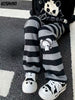 Japanese Stripe Wide Leg Trousers Y2k Aesthetic Kawaii Cartoon Embroidery Straight Pants Vintage Casual Loose Pantalones Women