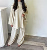 Autumn/winter Solid Color Corduroy Trousers Suit Women's Loose Long-sleeved Wide-leg Pants Two-piece Set Simple Commuting Wear