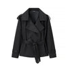Solid Lace Up Short Windbreaker Women Elegant Full Sleeve Button Loose Chic Trench Coat Office Lady Daily Commute Outwear
