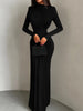 Folds Maxi Dress Women o-Neck Full Sleeve Solid Banquet Elegant Vacation Autumn Skinny Casual Simple Vestidos