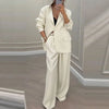 Casual Women's Suit Set Autumn Sexy Turn down Collar Button Blazer & Straight-leg Pants Set Winter Solid Long Sleeve Chic Outfit