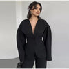 Elegant V-neck Blazers Coat Pants Set Women Solid Single Button Suit Coats Straight Long Trousers Spring Office Lady Outfit