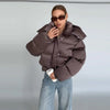 Hooded Women's Puffer Coat Zip Up Waist Cinched Puffer Jacket Thickened Cropped Bubble Coat Detachable Hood