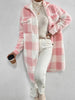 Winter Women's Long Coat Plaid Plush Lapel Pocket Button Cardigan Top Street Versatile Warm Jacket for Female