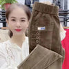 Elegant Women Streetwear Korean Casual Pant Solid Corduroy Harlan Button Pockets Pants Autumn Winter Pants Plus Size
