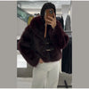Elegant PU Fur Patchwork Jacket Women Loose Detachable Collar Lapel Double Breasted Jackets Female Winter Warm Outwear