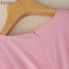 Elegant Chic Womens Tiered Midi Dresses Fabric Flower Detailed O-Neck Short Puff Sleeve Solid Color A-Line Dress Woman