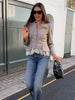 Elegant V-Neck Suit Jacket Chic Lace Patchwork Single Breasted Long Sleeve Daily Blazer Lady Autumn Office Streetwear