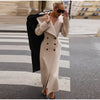 Women Oversized Lapel Woolen Long Coat Double Breasted Slim Waist Maxi Overcoat Elegant Autumn Winter Street Daily Outerwear