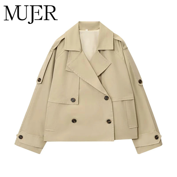 Mujer Short Trench Coat Woman Double Breasted Women's Windbreaker Cropped Demi-season Jacket for Women Outerwears Outdoor Coats