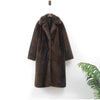 Women's Dark Brown Faux Fur Long Overcoat Single Breasted Fleece Long Trench Coat Winter Fluffy Plush Warm Thicken Outerwear