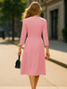 Womens 2/3 Elegant Square Neck Zipper Work Office A-Line Pleated Business Casual Party Slim Fit And Flare Swing Midi Dress