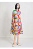 Printed Geometric Dress Women's Spring Lapel Single Breasted Color Block Loose A-line Stretch Dresses 2DB2204