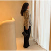 Leopard Print Women Winter Coat Faux Fur Coat Lapel Waist Tightened Jacket Single Breasted Long Sleeve Coat Daily Wear