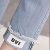 Women Elegant Sets V-Neck Stripe Lantern Sleeve Bow Belt Chiffon Shirt & Blouse Top Korean Ripped Jeans Office Lady Casual Suits