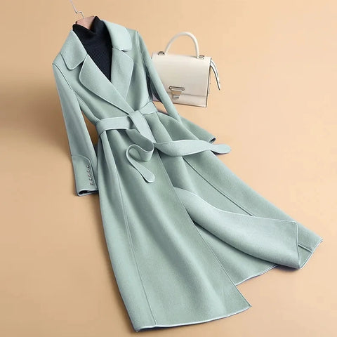 Female Autumn Winter Solid Color Korean Slim Thin Woolen Coat Women Mid-length Woolen Quilted Velvet Thickened Coat