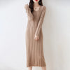Women Pure Wool Sweater Dresses Long Sleeve Purllover 100% Merino Wool V-neck Knitwear Spring Autumn Grace Striped Dresses
