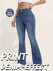 Women's Flared Pants, Non-Denim Printed Elastic High Waist Slim Leggings, Gym Training Wide Leg Leggings Casual Wear