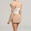 White Lace Patchwork Blazer Women's Notched Collar Slim Fit Long Sleeves Single Breasted Suit Jacket Tide