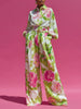 Elegant Women Flower Print Two Piece Set Vintage Long Sleeve Lapel Button Shirts+Loose Wide Leg Pants Sets Casual Holiday Suit