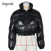 Stigende Shiny Cotton Padded Golden Coat Women Winter Warm Zipper Crop Top Jacket Patchwork Puffer Parka Outwear Veste Femme
