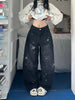 Women's Star Print Wide Leg Jeans Spring Autumn American Style Loose Baggy Tapered Trousers Casual Streetwear Denim Pants
