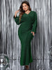 Plus Size V-Neck Long Sleeve Mermaid Hem Dress Women Autumn Evening Party Glitter High Waist Bodycon Long Dress
