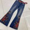 Autumn Winter Large Size Heavy Industry Embroidered Jeans Drilled High Waist Stretch Denim Pants Women Micro Jeans